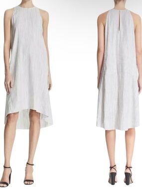 Theory Women's Linen Adlerdale Ikat Tierra High Low Ivory Swing Dress Size 4